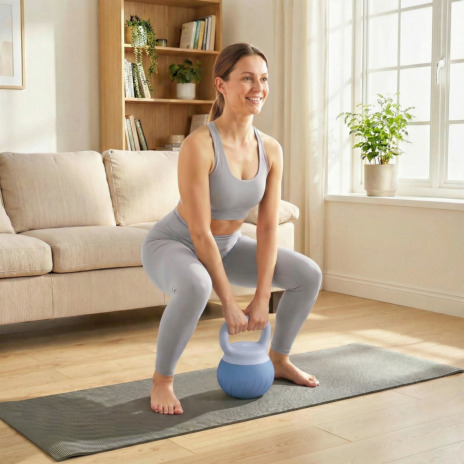 Kettlebell 10 kg, haltère avec poignée Antidérapante ergonomique, haltère à boule, musculation, entraînement, Bleu