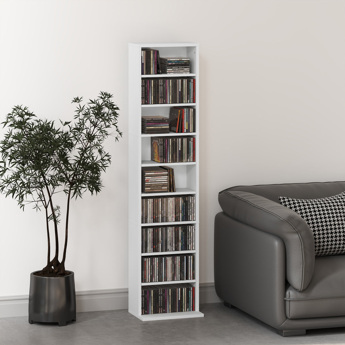 Rangements pour CD et DVD 9 compartiments et 6 étagères réglables capacité max. 260 CD/120 DVD 33 x 24 x 140 cm blanc