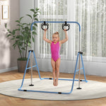 Barre de gymnastique pour enfants, barre horizontale pliable à hauteur réglable avec anneaux de gymnastique, bleu