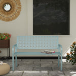 Banc de jardin 2 places, banc extérieur jardin en acier avec dossier ajouré, 127 x 63 x 85 cm, bleu
