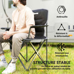 Chaise de camping pliante et portable avec porte-gobelets, poches latérales et sac de transport, noir