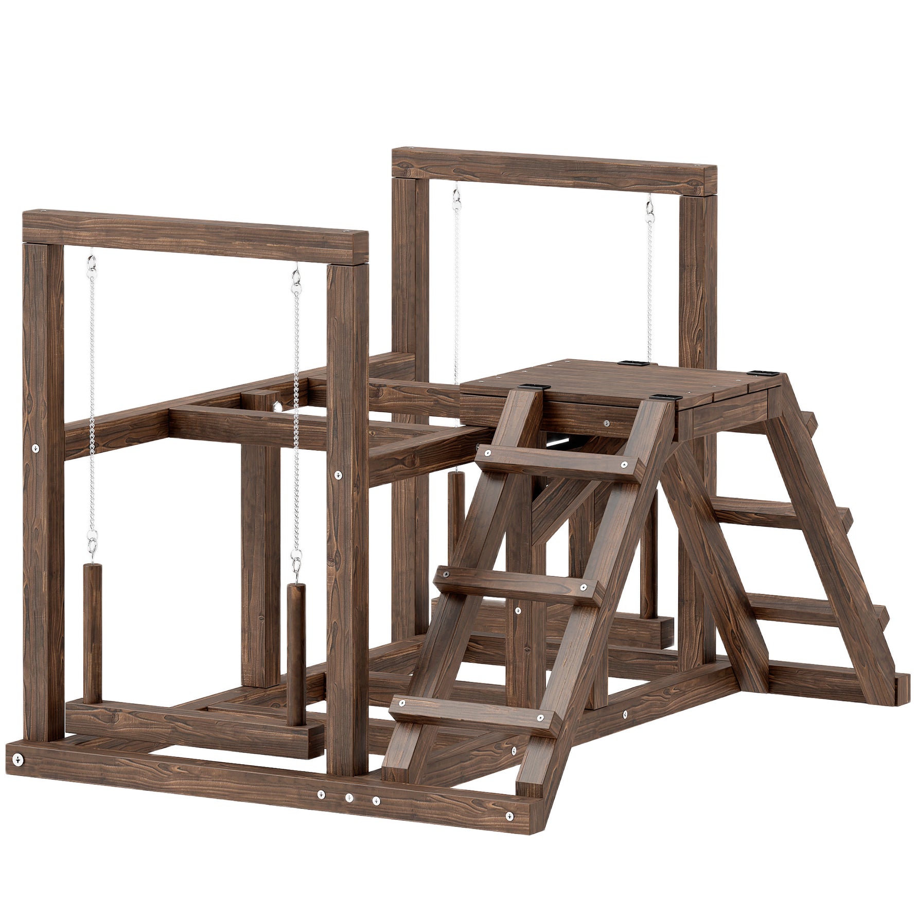 Aire de jeux en bois, Perchoir en bois pour poule, avec balançoire, échelle, plateformes, 82 x 60 x 55 cm, marron