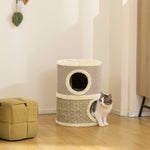 Tonneau à gratter pour chat arbre à chat sisal naturel et herbiers marins recouvert de peluche 35,5x35,5x49cm kaki café