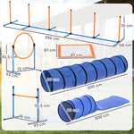 Ensemble d'Agilité pour Chien 11 Pièces, Parcours d'Obstacle avec 2 Tunnels, Sauts Ajustables, Orange et Bleu