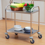 Chariot de service desserte de cuisine à roulettes 2 étagères 80L x 45l x 82H cm acier inox. chromé
