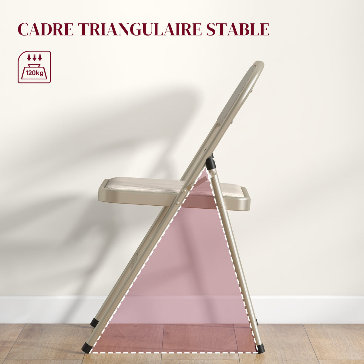 Lot de 4 chaises pliantes chaises de salle à manger portables cadre en acier dim. 45l x 46P x 78H cm beige