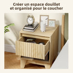 Lot de 2 tables de chevet étroite, table d'appoint compartiment ouvert 1 tiroir, panneaux cannelés 43x40x55cm naturel