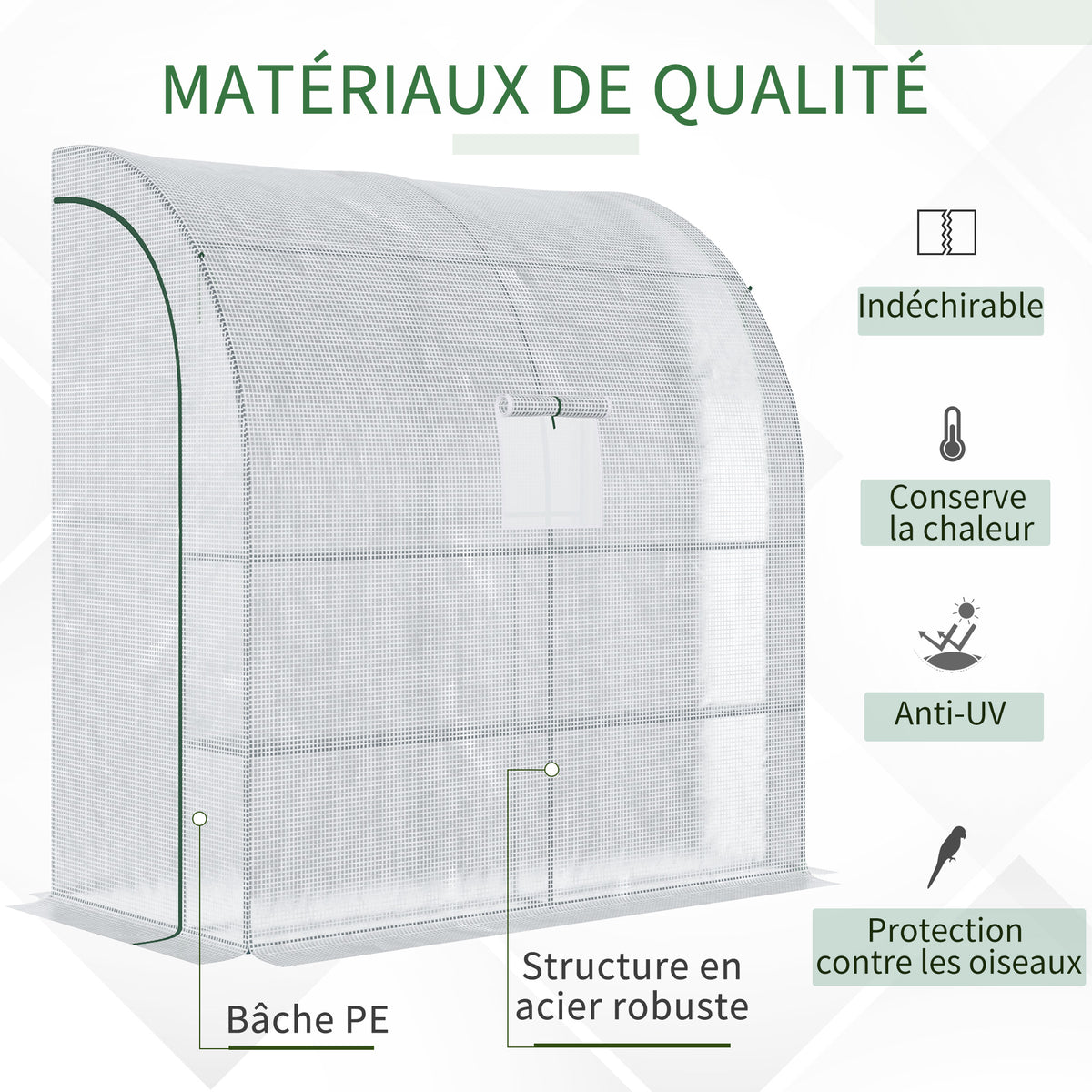Serre de jardin PE avec étagères 3 niveaux, serre de balcon, bâche renforcée 140 g/m², châssis en acier blanc