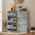 Meuble à chaussures 18 paires, armoire à chaussures avec 3 tiroirs rabattables, étagères réglables, 60x23,5x115cm, gris