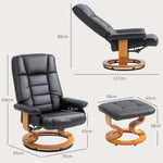 Fauteuil de relaxation inclinable avec repose-pied, pivotant, cadre en bois , revêtement synthétique noir