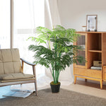 Palmier Artificiel 125 cm avec 18 Grandes Feuilles, Base en Ciment et Mousse de Lichen en PE, pour Salon Chambre, Vert