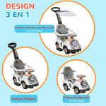 Porteur enfants, porteur bébé voiture à pousser 3 en 1 avec robot thème, pédales, poignée parentale, blanc
