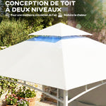 Pavillon Tonnelle de Jardin Toit Double Rideaux et Poches de Rangement Crochet de Plafond 3 x 3 m Crème