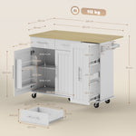 Îlot Central Cuisine avec Plateau Rabattable, Roulettes, 2 Tiroirs, Portes à Fermeture Douce, Porte-Serviettes, Blanc