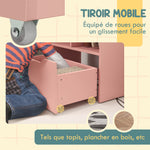 Bibliothèque étagère Multi-Rangement 3 étagères 2 niches Grand tiroir en bois Rose