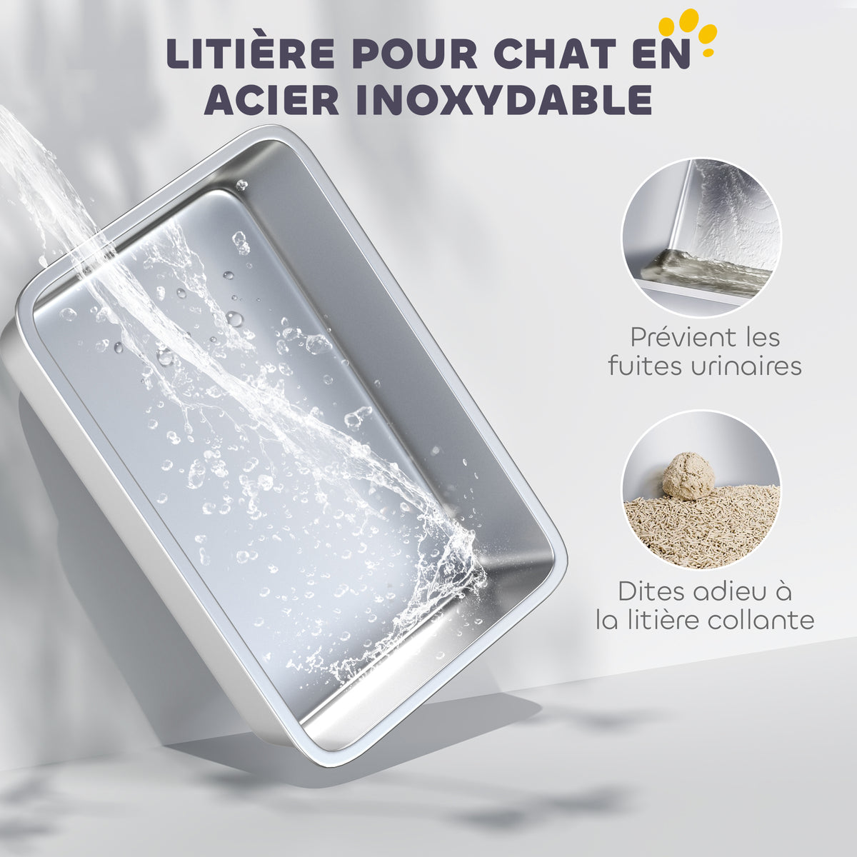 Maison de toilette pour chat avec couvercle amovible, bac à litière chat fermé côtés hauts, 60,5x40,5x45cm, blanc