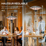 Parasol chauffant électrique 3000W chauffage d'appoint sans CO₂ 13 m² et IP44 - chauffage infrarouge sur pied 3 puissances de chauffe - hauteur réglable de 160 à 200 cm acier inox. argent