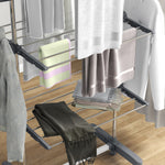Séchoir à linge étendoir pliable ailes latérales utilisation intérieure et extérieure 3 niveaux 142 x 55 x 152 cm gris