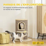 Tonneau à gratter tour à griffer pour chat 2 niveaux avec plate-forme parfait pour griffes & jeu 60 x 60 x 61 cm beige