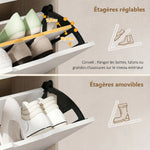 Meuble à chaussures 12 paires, armoire à chaussures étroite, 3 tiroirs rabattables, chêneet blanc