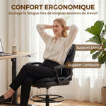 Chaise bureau ergonomique, chaise de dessin réglable en hauteur, repose-pieds réglable, 61 x 61 x 108 cm, noir
