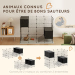Enclos pour petits animaux, cage à lapin modulable 31 panneaux avec niches surélevées, en acier, 140x70x52cm, noir