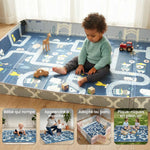 Tapis de jeu pour bébé pliable et réversible, tapis de sol en mousse épais, 202 x 180,5 x 1 cm, multicolore