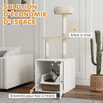 Arbre à chat avec maison de toilettes, tour de jeu 2-en-1 de 129 cm avec cache-litière, poteaux à griffer, crème