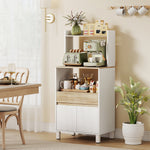 Meuble micro onde, buffet cuisine avec placard tiroir étagère supérieur, 60 x 40 x 131 cm chêne et blanc