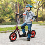 Kinder-Tretroller mit großen Rädern, 6 bis 12 Jahre, höhenverstellbar, Hinterradbremse, Ständer, rot