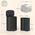 Pattumiera da cucina 50L, pattumiera a pedale, secchio interno rimovibile, coperchio a chiusura rallentata, 45,1x36,5x62,6cm, nero