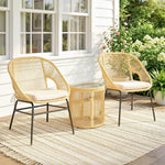 Ensemble Bistro Salon de Balcon 3 Pièces 2 Fauteuils Confortables et Table en Verre Trempé Coussins Déhoussables Beige