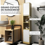 Meuble colonne rangement salle de bain style cosy 30 x 24 x 170 cm 2 portes étagère 2 niches chêne clair blanc