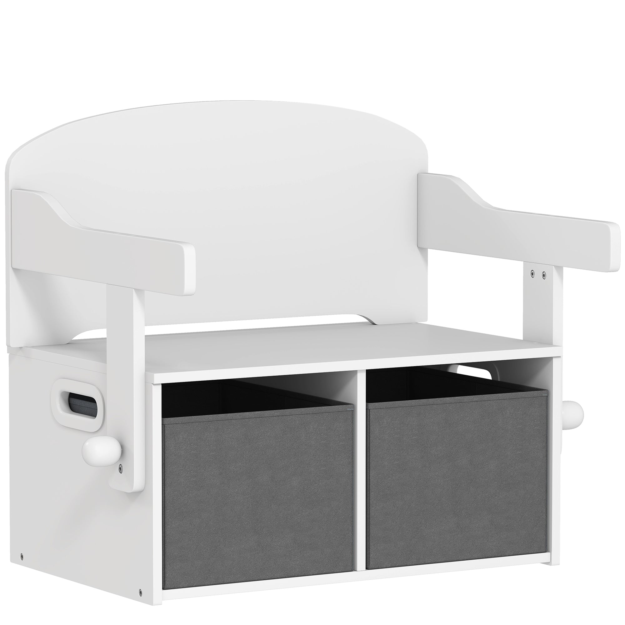 Coffre à jouet enfant 3 en 1, ensemble table et chaises avec 2 bacs en tissu amovibles, 67,5 x 46,5 x 56,7 cm, blanc
