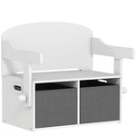 Coffre à jouet enfant 3 en 1, ensemble table et chaises avec 2 bacs en tissu amovibles, 67,5 x 46,5 x 56,7 cm, blanc