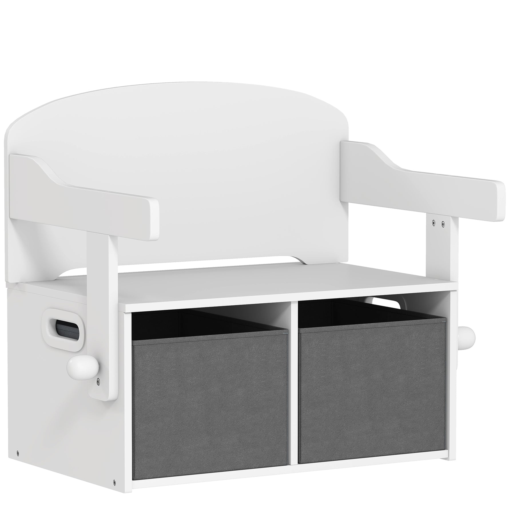 Coffre à jouet enfant 3 en 1, ensemble table et chaises avec 2 bacs en tissu amovibles, 67,5 x 46,5 x 56,7 cm, blanc