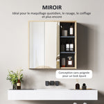 Armoire de salle de bain avec miroir armoire de toilette miroir mural 3 étagères ouverts 60 x 20 x 60 cm bois naturel