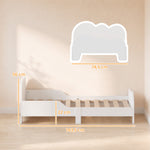Toddler floor bed 70x140 cm with safety rail, slatted base included, and cloud decorations, white