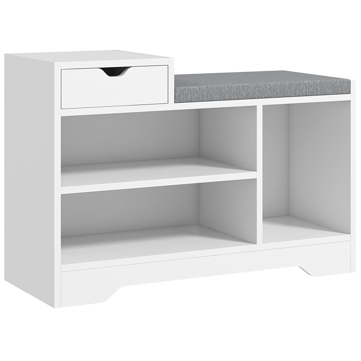 Mueble zapatero y banco con 1 cajón y 3 compartimentos, capacidad 5 pares, MDF, 76,5L x 30P x 52A cm