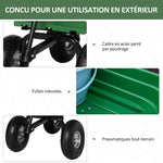 Chariot de Jardin 100L Charge 250 kg, 4 Roues pneumatiques Remorque à Main pour Extérieur 108 x 52 x 100 cm Acier vert
