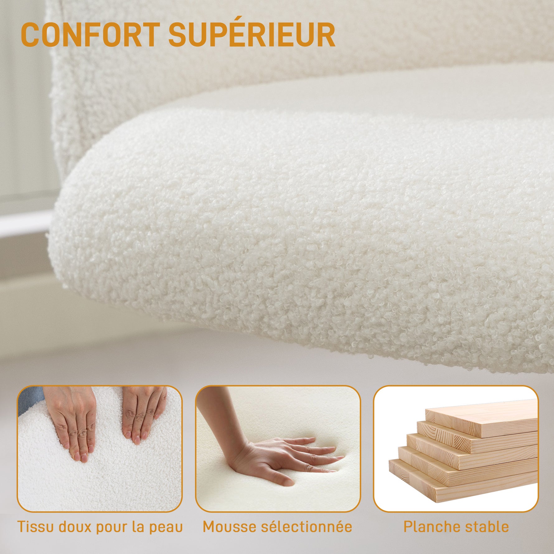 Chaise de bureau, fauteuil de bureau ergonomique réglable en hauteur, siège pivotante, piètement en acier, crème