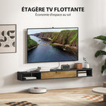 Meuble TV suspendu avec compartiments ouverts, porte rabattable et passe-câbles, 160 x 24 x 16 cm, gris
