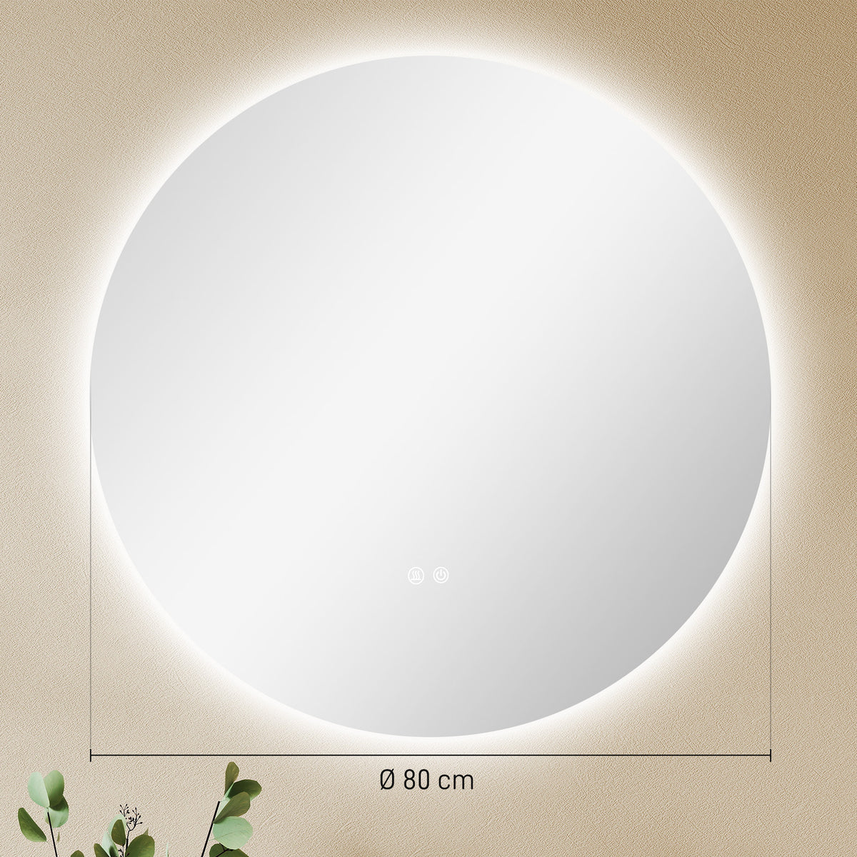 Baineko LED ispilu biribila Ø 80 cm hormakoa, argiztapena, ukipen-etengailua eta lainoaren kontrako sistemaduna