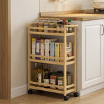 Étagère de rangement de salle de bain en bambou à 3 niveaux avec roulettes pour cuisine, salle de bain, salon - naturel