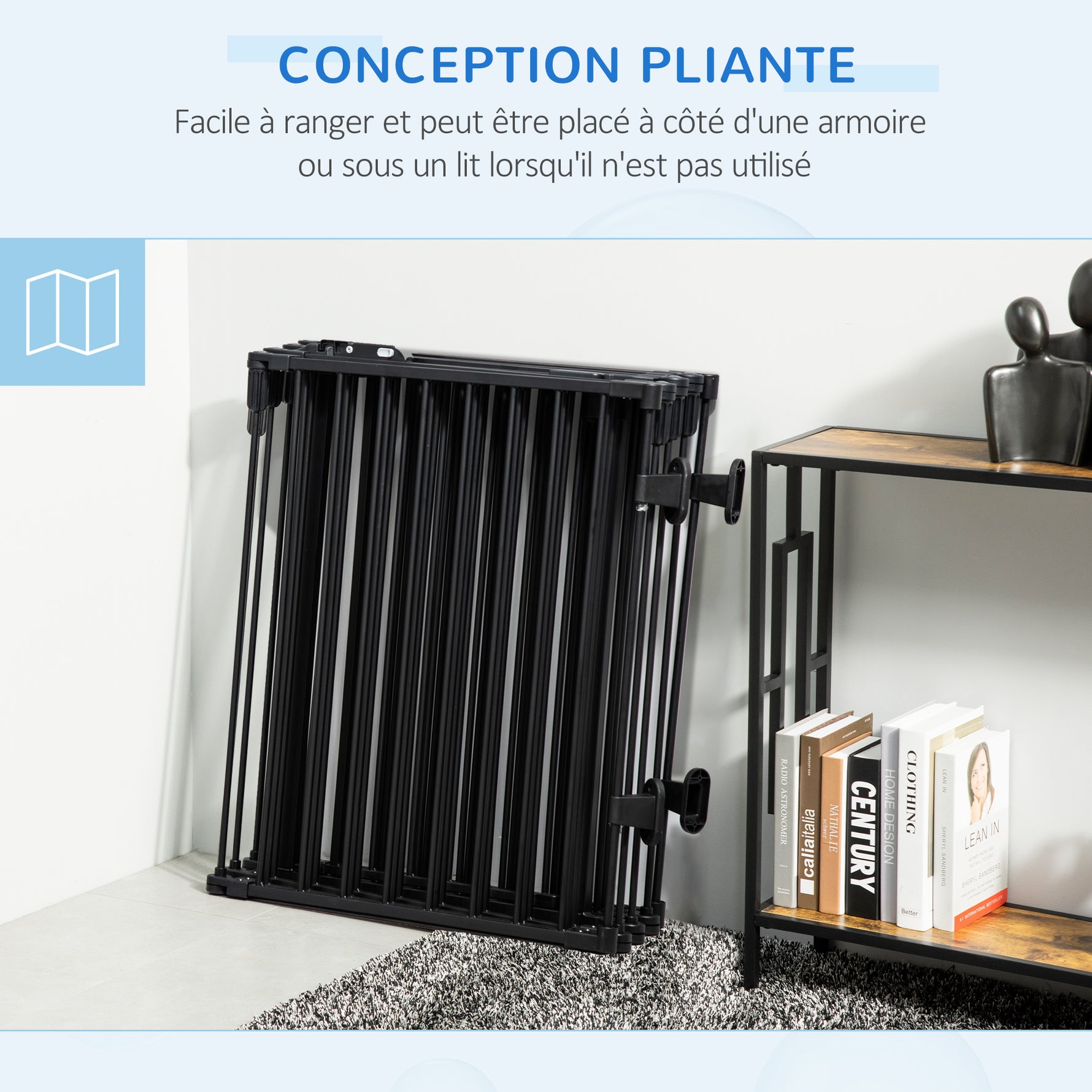 Barrière de Sécurité pour Cheminée, Parc Enclos Chien Pliable Modulable 8 Panneaux avec Porte, sans Perçage