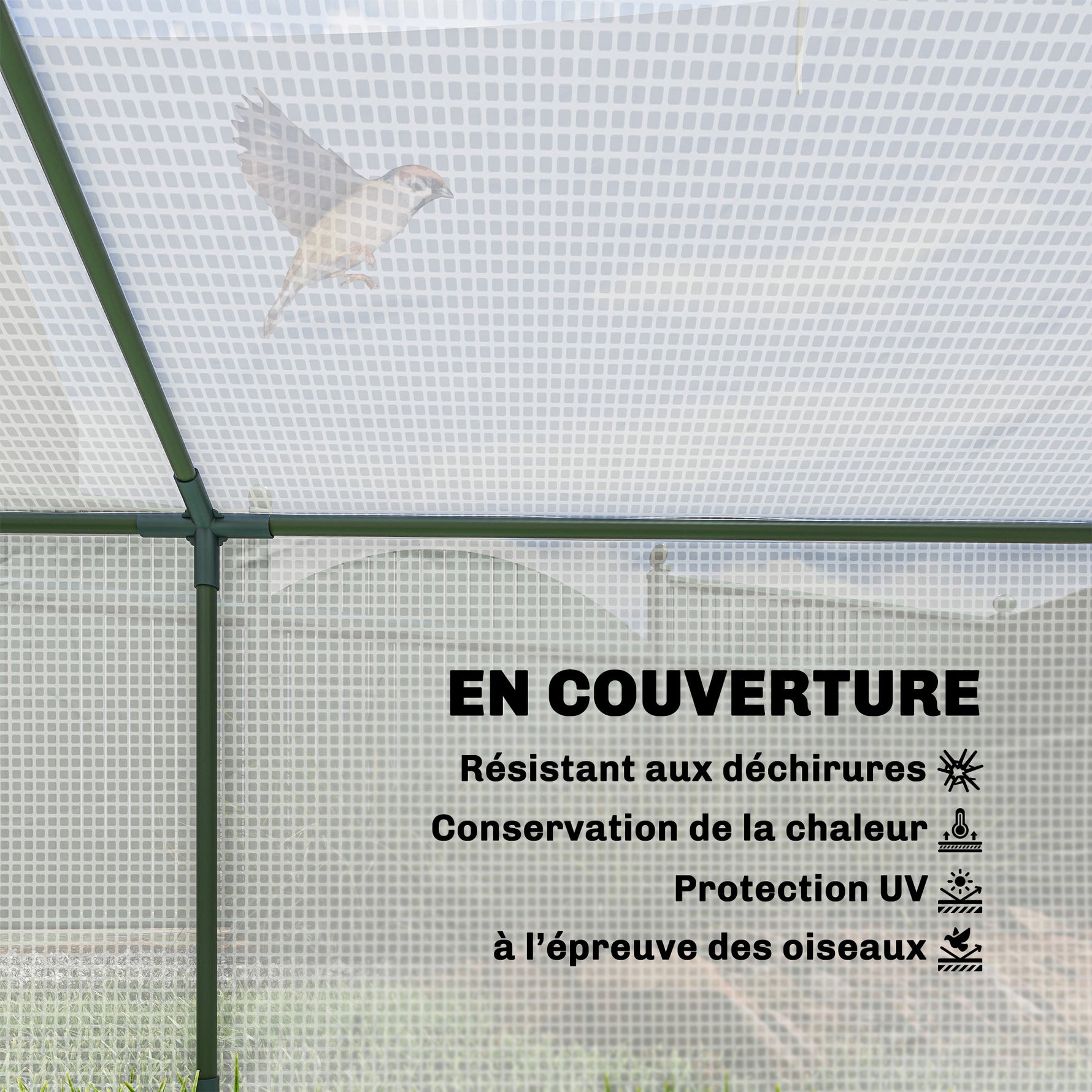 Mini Serre de Jardin à Toit Pointu, Fenêtre avec Moustiquaire Intégrée, Métal Thermolaqué, 180 x 90 x 70 cm, Blanc