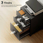 Caisson de Bureau Mobile avec 3 Tiroirs Verrouillables, Caisson de Rangement sur Roulettes, 40 x 40 x 69,5 cm, Noir