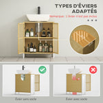 Meuble sous vasque 2 portes avec étagère réglable armoire de rangement pour lavabo 60 x 30 x 70 cm MDF et bambou