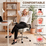 Fauteuil de bureau, chaise bureau ergonomique, hauteur réglable, accoudoirs relevables, 70 x 70 x 114-122 cm, beige