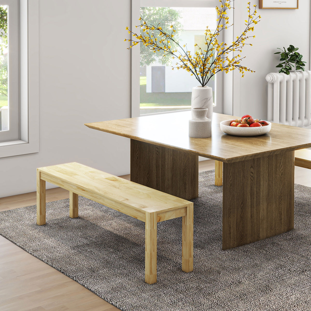 Panca da cucina in legno massello 3 posti, panca da sala da pranzo, portata 330 kg, 150 x 33 x 45 cm, legno naturale